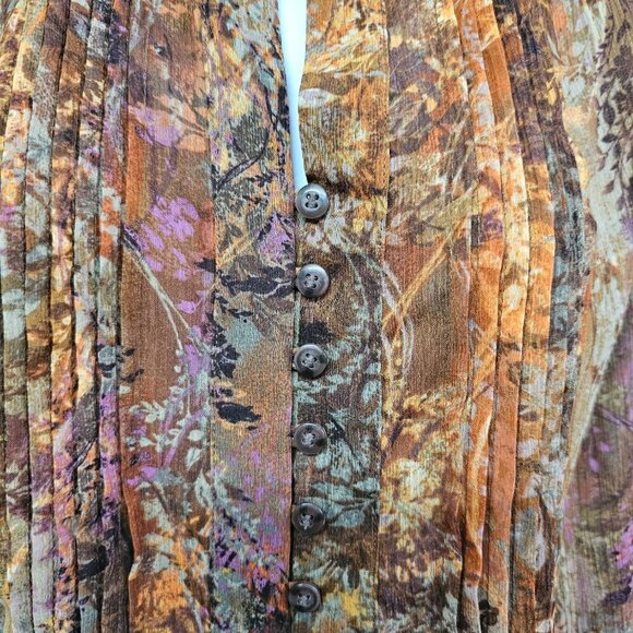 Coldwater Creek Orange Purple Peasant Blouse Boho Pintuck Floral PS - Picture 3 of 13